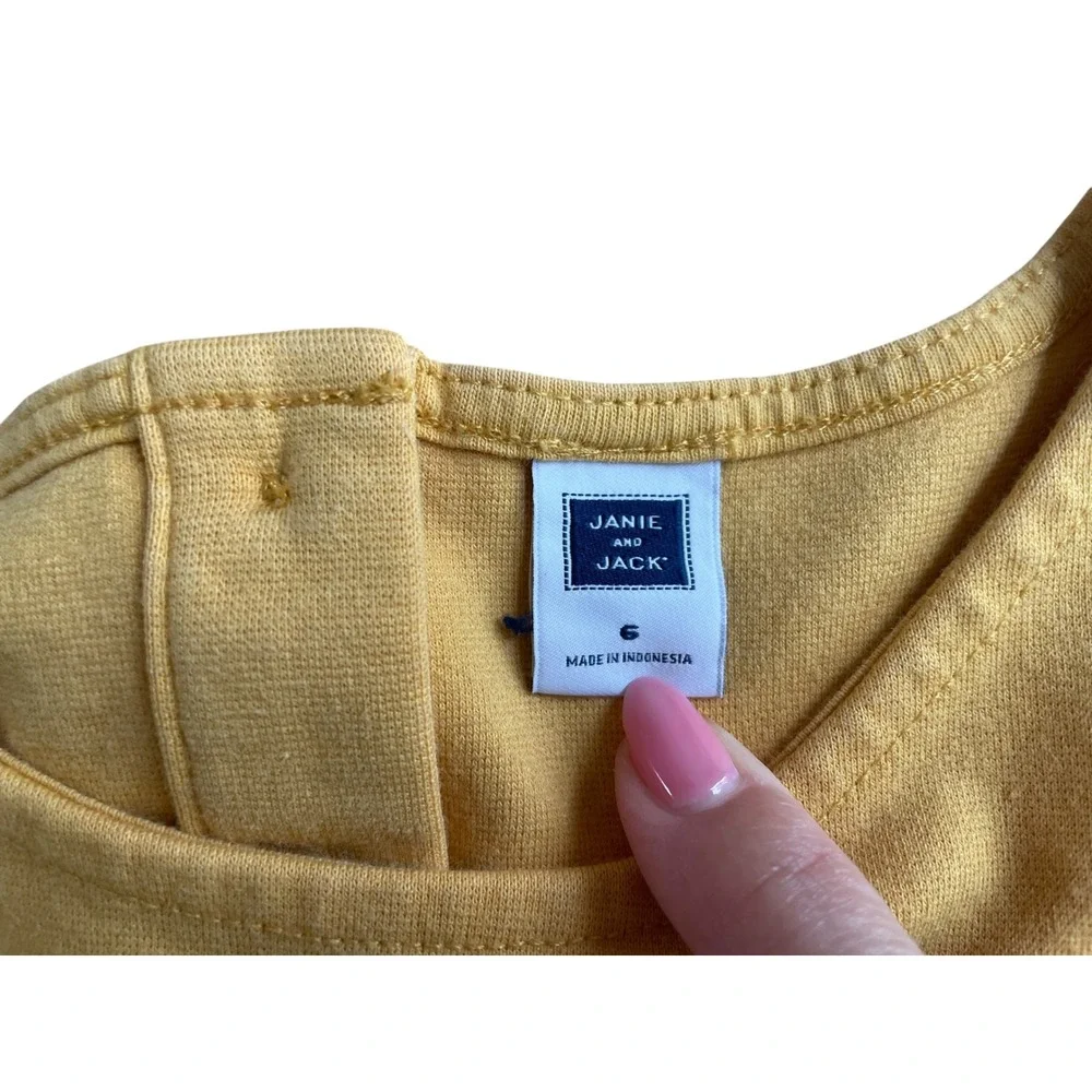 Janie and Jack Girls Yellow Ruffle Tiered Puff Sleeve Knit Dress Size 6